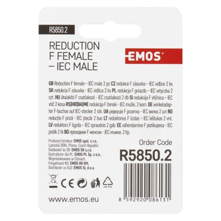Adattatore Satellitare F Femmina a Connettore TV Maschio | 2pz | EMOS R5850.2