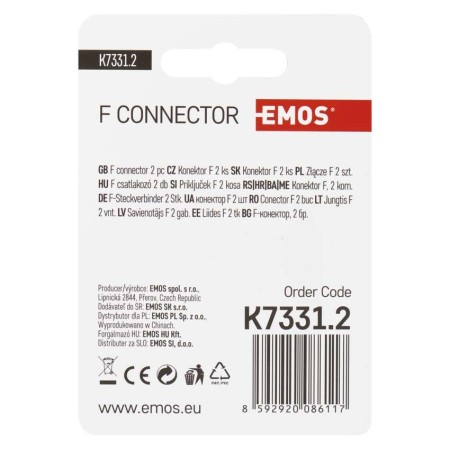 Connettore F per Cavo Coassiale 5.0/7.5mm Blister 2pz | EMOS K7331.2