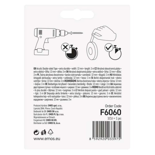 Nastro Biadesivo Acrilico 12mm x 3m -... Nastro Biadesivo Acrilico 12mm x 3m -...