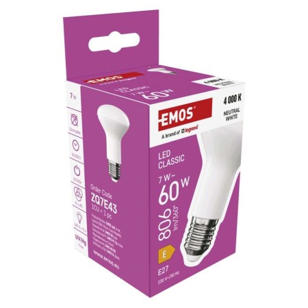 Lampadina LED R63 E27 7W (60W), 4000K, 806LM | Emos ZQ7E43 - Illuminazione Efficiente e di Qualità
