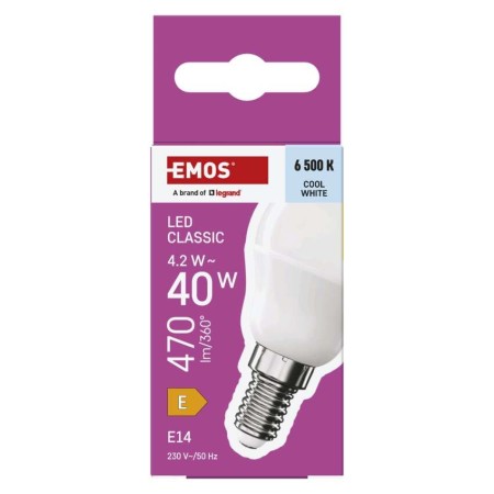 Lampadina LED Sfera E14 4.2W (40W) Luce Fredda 6500K | Emos ZQ1E24