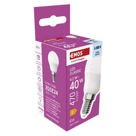 Lampadina LED Sfera E14 4.2W (40W) Luce Fredda 6500K | Emos ZQ1E24
