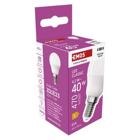 Lampadina LED Sfera E14 4.2W (40W) Luce Neutra 4000K | Emos ZQ1E23