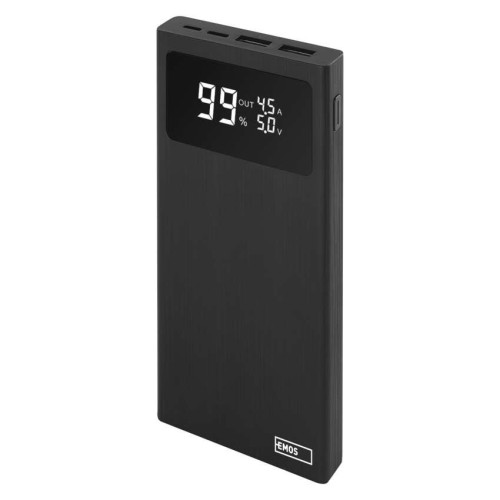 Powerbank EMOS BetaQ 10000mAh 22.5W nero 4 porte USB display LED ricarica rapida passthrough smartphone smartwatch auricolari