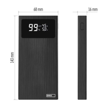 Power bank EMOS BetaQ 10000mAh 22.5W Nero – 4 Porte USB, USB-C e Display LED | EMOS B0531B