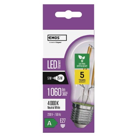 Lampadina LED Filamento E27 5W (75W) Ultra Efficient 4000K Classe A 212lm/W | EMOS ZF5158
