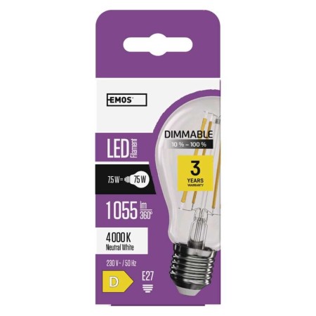 Lampadina LED Filamento E27 Dimmerabile 7.5W (75W) 4000K: Luce Bianca Naturale | Emos ZF5254D