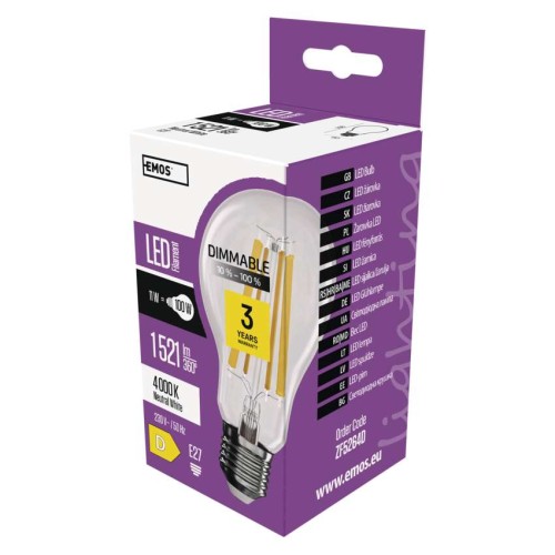 Lampadina LED Filamento E27 Dimmerabile 11W 4000K Luce Bianca Naturale | Emos ZF5264D