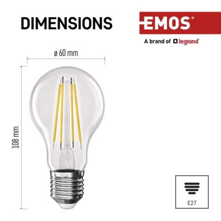 Confezione da 3 Lampadine LED Filamento E27 3.8W (60W) 2700K Classe A: Luce Calda | Emos ZF5147.3