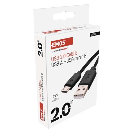 Cavo USB micro-B 2.0 2m Nero Treccia Tessile – Ricarica e Trasferimento Dati | EMOS SM7008BL