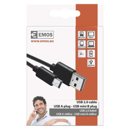 CAVO mini USB-B 2.0 a USB-A 2.0 2m Nero – Ricarica e Trasferimento Dati | EMOS SM7009BL