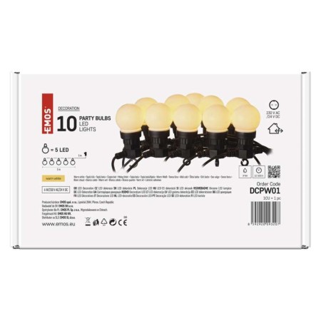 Catena Luminosa LED con 10 Lampadine Opache, 5 m, per Interni ed Esterni, Luce Calda Bianca | EMOS DCPW01