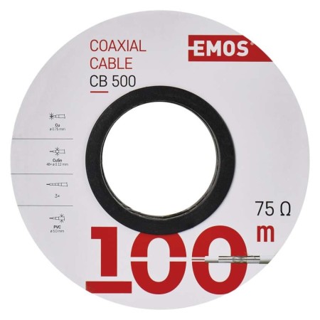 Cavo Coassiale 100m su Bobina, Ø 5 mm, Rame Puro, Tripla Schermatura, per Ricezione Segnale TV e SAT | EMOS S5252