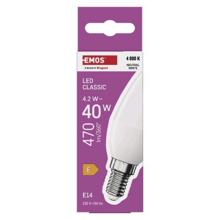Lampadina LED Oliva E14 4.2W (40W) 470lm 4000K Luce Naturale| Emos ZQ3E23