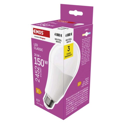 Lampadina LED E27 A80 20W 4000K Luce Naturale 2452lm | EMOS ZQ5E83