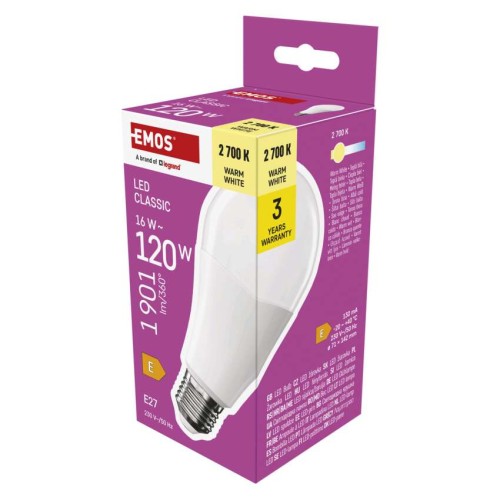 Lampadina LED Goccia E27 A70 16W 2700K Luce Calda 1901lm | EMOS ZQ5E71