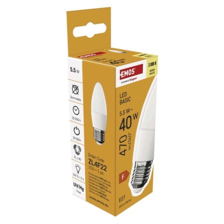 Lampadina LED Oliva E27 5.5W (40W) 470lm 3000K Luce Calda | Emos ZL4F22