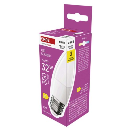 Lampadina LED E27 2.5W 4000K Luce Naturale 350lm | EMOS ZQ4D13