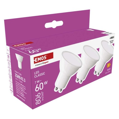 Set 3 Faretti LED GU10 7W (60W) 3000K...