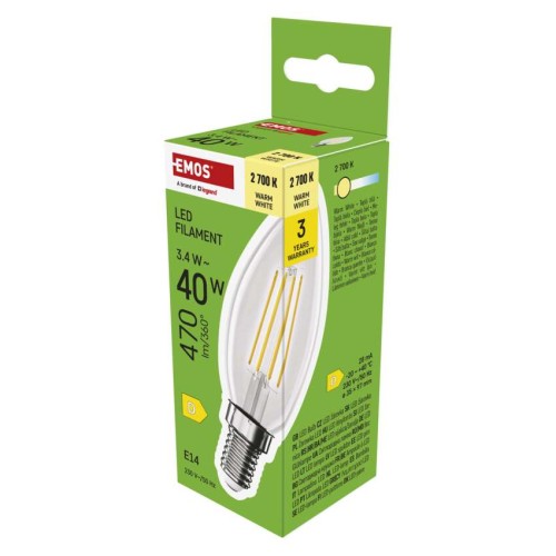 Lampadina LED Filamento Oliva E14 3.4W 470lm 2700K Luce Calda | Emos ZF3D22