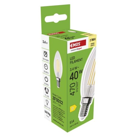 Lampadina LED Filamento Oliva E14 3.4W (40W) 470lm 2700K Luce Calda | Emos ZF3D22
