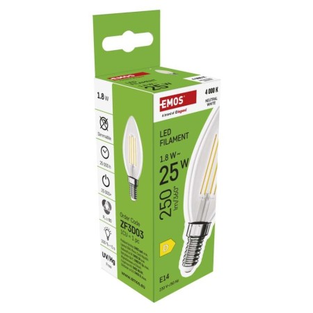 Lampadina LED Filamento Oliva E14 1.8W (25W) 4000K 250lm Luce Neutra | Emos ZF3D03