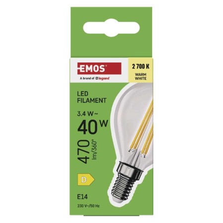 Lampadina LED Sfera E14 3.4W (40W) 470lm 2700K Luce Calda | Emos ZF1D22