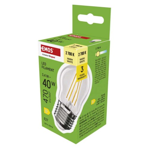 Lampadina LED Filamento Sfera E27 3.4W 470lm 2700K Luce Calda | Emos ZF6D22