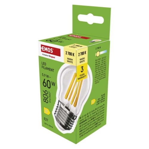 Lampadina LED Filamento Sfera E27 5.9W 806lm 2700K Luce Calda | Emos ZF6D42