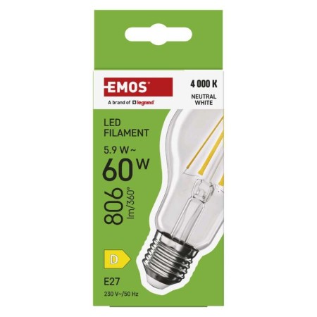 Lampadina LED Filamento Goccia E27 5.9W (60W) 806lm 4000K Luce Neutra | Emos ZF5D43