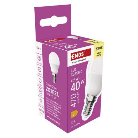 Lampadina LED Sfera E14 4.2W (40W) 470lm 2700K Luce Calda | Emos ZQ1E21