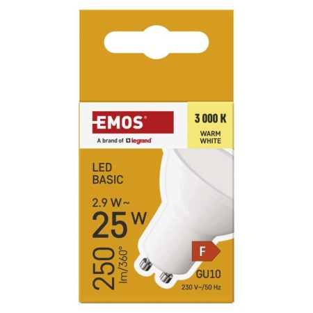 Lampadina LED GU10 2.9W (25W) 250lm 3000K Luce Calda | Emos ZL8F02