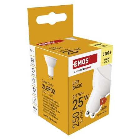 Lampadina LED GU10 2.9W (25W) 250lm 3000K Luce Calda | Emos ZL8F02