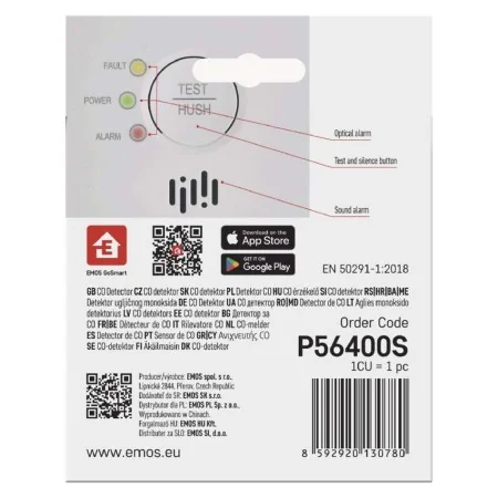 Retro confezione EMOS P56400S con codici e info prodotto Retro confezione EMOS P56400S con codici e info prodotto