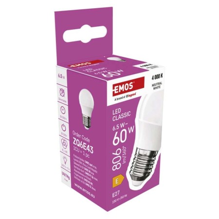 Lampadina LED Sfera E27 6.5W (60W) 4000K 806lm Luce Neutra | Emos ZQ6E43