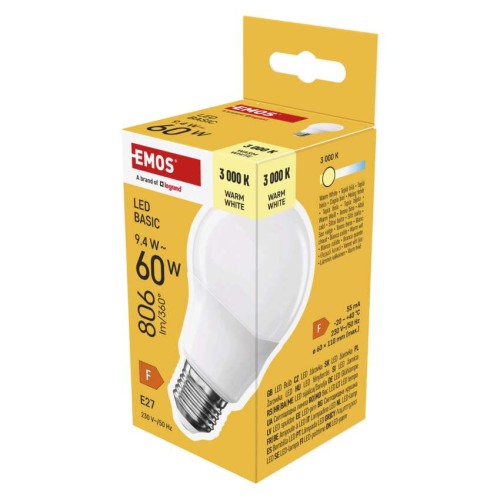 Lampadina LED Goccia E27 9.4W 806lm 3000K Luce Calda | Emos ZL5F42
