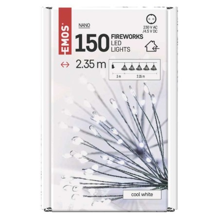 Catena NANO LED FIREWORKS: 150 LED Freddi, Filo Verde, timer, Interno | EMOS D3AC08