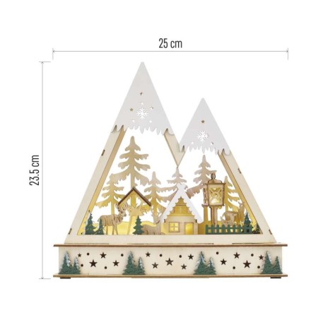 Paesaggio Natalizio LED in Legno 23.5 cm con Luce Bianca Calda e Timer | Emos DCWW39