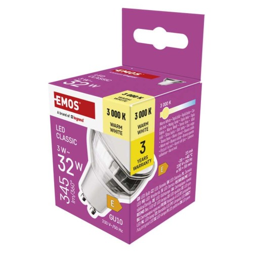 Lampadina LED GU10 3W Vetro Luce Calda Finitura Argento Emos ZQ8E17