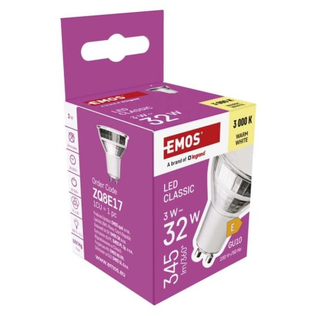 Lampadina LED GU10 3W (32W) 345lm 2700K Luce Calda Finitura Argento Vetro | Emos ZQ8E17