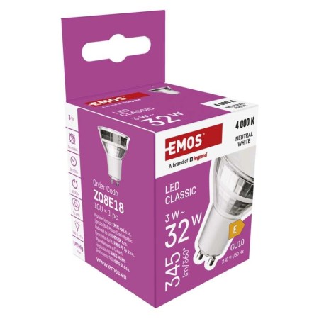 Lampadina LED GU10 3W (32W) 345lm 4000K Luce Neutra Vetro Finitura Argento | Emos ZQ8E18