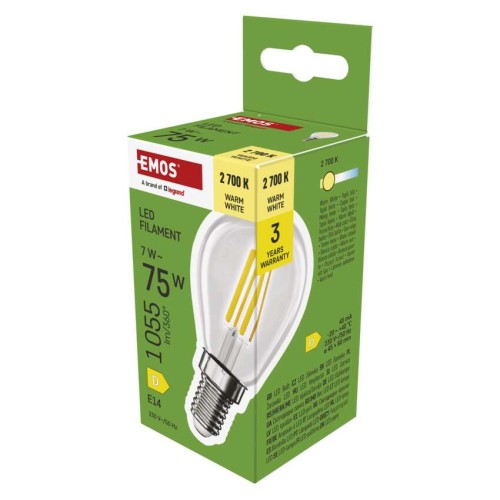 Lampadina LED Sfera E14 7W equivalente a 75W 1055lm 2700K Luce Calda