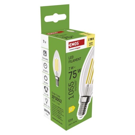 Lampadina LED Filamento Oliva E14 7W (75W) 1055lm 2700K Luce Calda | Emos ZF3D52