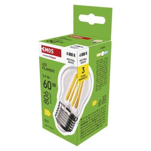 Lampadina LED Filamento Sfera E27 5.9W Luce Naturale Emos ZF6D43
