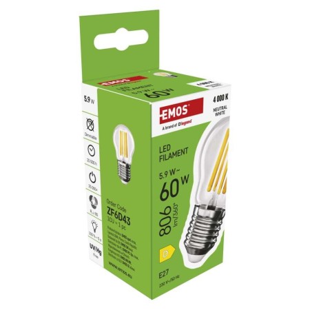 Lampadina LED Filamento Sfera E27 5.9W (60W) 806lm 4000K Luce Naturale | Emos ZF6D43
