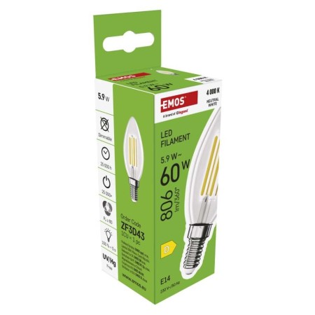 Lampadina LED Filamento Oliva E14 5.9W (60W) 806lm 4000K Luce Naturale| Emos ZF3D43
