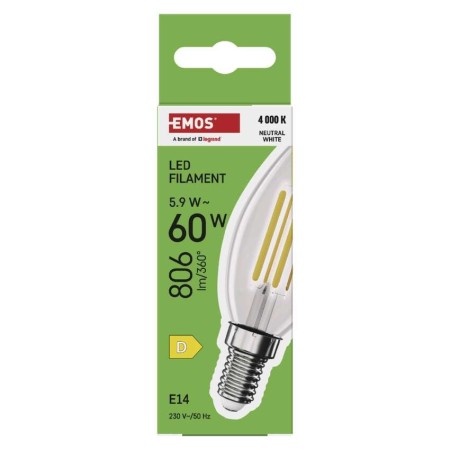 Lampadina LED Filamento Oliva E14 5.9W (60W) 806lm 4000K Luce Naturale| Emos ZF3D43