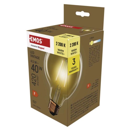 Lampadina LED Globo Vintage G95 E27 4.5W 420lm 2700K Vetro Ambra | Emos Z52032