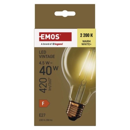 Lampadina LED Globo Vintage G95 E27 4.5W 420lm 2700K Vetro Ambra | Emos Z52032