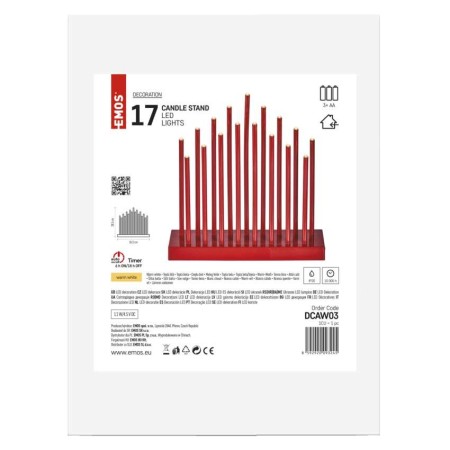 Candelabro LED Rosso 17 Luci Calde da Interno 28.5 cm | Emos DCAW03